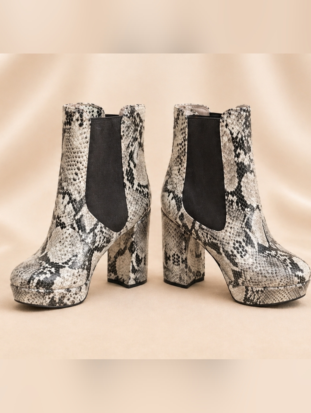 Sam Edelman Abella Platform Chelsea Boots Snake Print Leather Size 8 Chunky Heel - Picture 5 of 11